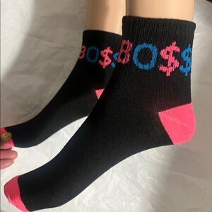 Boss Black Socks with Pink and Blue Accents